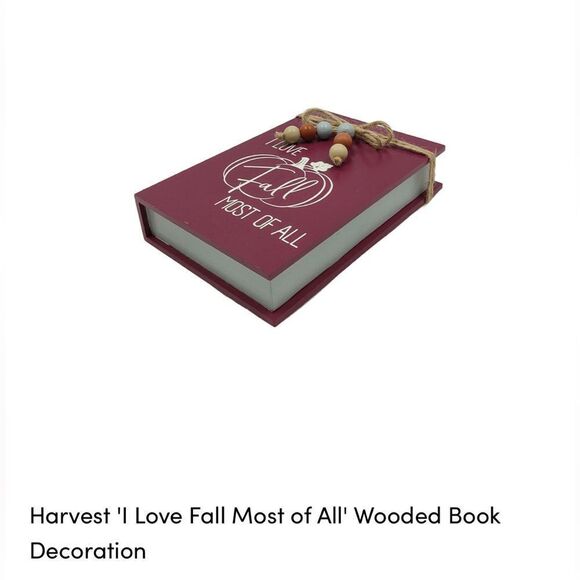 Harvest 'I Love Fall Most of All' Wood Book Decor Purple pumpkin jute beads NWT - Picture 7 of 7